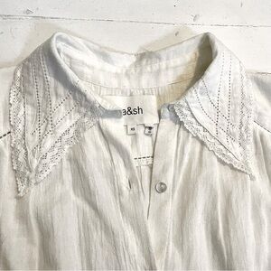 ba & sh girly embroidered collar white cotton sleeveless blouse xs/s